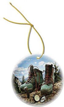  Hiking Boots Compass Design Round Porcelain Christmas Ornaments by OSWALDO