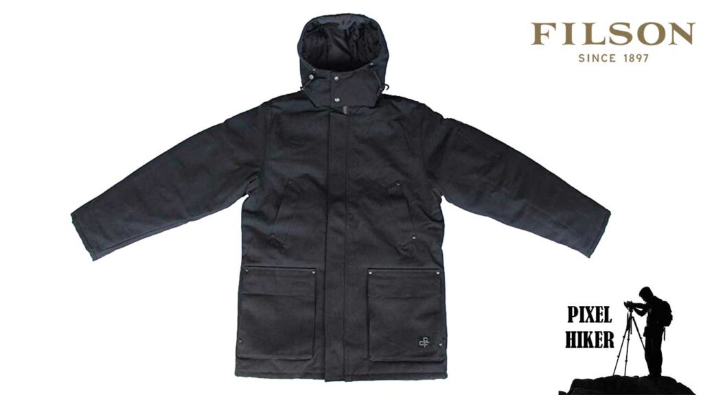 Picture of a Filson CCF Arctic Down Parka with sleeves extended